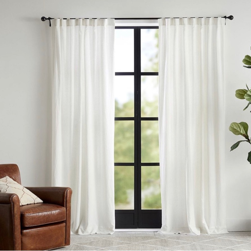 NEW Pottery Barn 3 in 1 Pole Top Belgian Flax Linen Curtain With Blackout Lining - Picture 2 of 8